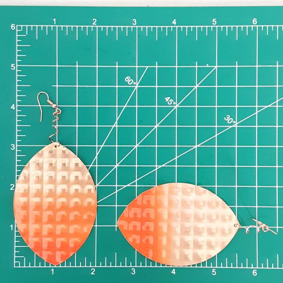 Jumbo Dangle Drop Earrings Textured Metallic To Neon Orange Ombre Plates Pierced - Picture 7 of 7